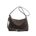 Dark brown matte leather baguette bag with belt buckle detail and star charm - With Pendant / Brown