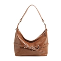 Borsa hobo chic in vernice marrone con fibbia a cintura e occhielli metallici - Marrone