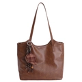 Braune Shopper-Tasche aus Leder mit Kappen-Anhänger und Quastendetails aus Holzperlen - Mit Anhänger / Braun