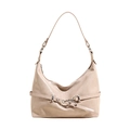 Sac bandoulière blanc crème brillant en similicuir avec boucle et œillets métalliques - Khaki