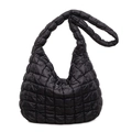 Bolso de hombro acolchado negro con costuras cuadradas y correa ancha y cómoda - Grande / Negro