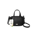 Borsa a mano classica in pelle nera a grana con tracolla e dettagli in argento - Nero