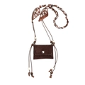 Mini borsa da collo in pelle scamosciata marrone con tracolla a cuori e perline in legno - Marrone