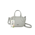 Elegante hellgraue Damenhandtasche aus Leder mit Litschimuster und Metalllogo-Detail - Hellgrau