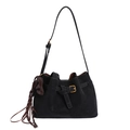 Classic black suede crossbody bag with heart pendant and adjustable strap - Black