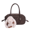 Borsa a mano in pelle scamosciata marrone scuro con ciondolo a forma di coniglio morbido - Con Ciondolo / Marrone