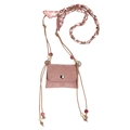 Mini borsa rosa in finto camoscio con tracolla in seta stampata e decorazioni - Rosa