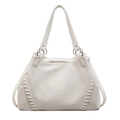 Bolso tote chic blanco crema en cuero granulado con costuras tejidas y herrajes plateados - Blanco Roto