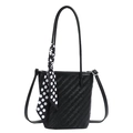 Black woven tote bag with polka dot scarf detail and adjustable shoulder strap - Black
