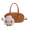 Borsa bowling vintage marrone in pelle scamosciata con ciondolo a coniglio e tracolla - Con Ciondolo / Marrone