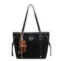 Bolso tote negro mate con correas finas y un colgante de osito de peluche marrón - Con Colgante / Negro