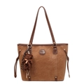 Bolso tote retro marrón de gran capacidad con un lindo colgante de osito - Con Colgante / Marrón