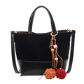 Borsa a secchiello nera in pelle e scamosciato con ciondolo boho e tracolla - Con Ciondolo / Nero