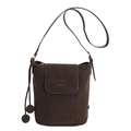 Minimalist deep brown bucket bag in textured faux leather with shoulder strap - Brown
