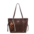 Bolso tote de ante marrón oscuro para mujer con colgante de oso de peluche y bandolera - Con Colgante / café