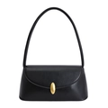 Minimalistische schwarze Leder-Schultertasche mit elegantem goldenem ovalem Metallverschluss - Schwarz