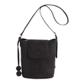 Dark brown minimalist tote bag in matte texture with golden accents and orb charms - Black