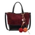 Borsa a secchiello vintage in pelle scamosciata bordeaux e nera con nappa colorata - Con Ciondolo / Borgogna