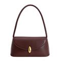 Dunkelbraune Baguette-Tasche aus Leder mit goldenem Verschluss und schmalem Griff - Braun