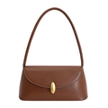 Braune Vintage-Leder-Baguette-Tasche mit goldener Metallschnalle und Schulterriemen - Karamell