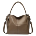 Grand sac fourre-tout marron foncé en cuir grainé avec poignées et bandoulière réglable - Kaki