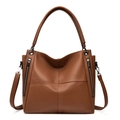 Grand sac cabas en cuir grainé marron foncé avec fermetures éclair argentées - Marron