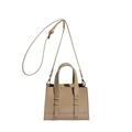 Chic beige tote bag with double handles, adjustable strap and gold fashion branding - Khaki