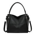 Grand sac cabas noir en cuir à motif litchi avec coutures croisées et fermetures éclair - Noir