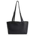 Classic black tote bag with litchi texture and adjustable silver buckle shoulder strap - No Pendant / Black