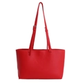 Minimalist red oversized PU leather tote bag with pebble texture and adjustable shoulder straps - No Pendant / Red