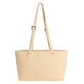 Minimalist large-capacity tote bag in cream yellow PU leather with adjustable shoulder strap - No Pendant / Yellow