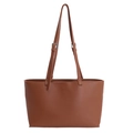 Minimalist brown faux leather tote bag with adjustable shoulder straps and silver buckles - No Pendant / Brown