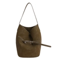 Borsa a secchiello verde oliva retrò con texture opaca e fibbia in metallo argento - Verde