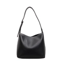 Sac bandoulière minimaliste en cuir noir à motif litchi avec bandoulière réglable - Noir