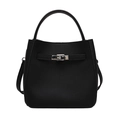 Black bucket bag in lychee pattern leather with silver clasp and shoulder strap - Black