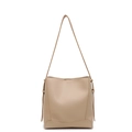 Minimalist beige pebble leather bucket bag for women with decorative side straps - 25*10*26 / Khaki