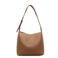 Brown soft pebble leather crossbody bucket bag with adjustable shoulder strap - Cappuccino