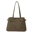 Bolso tote minimalista verde oliva en cuero mate con hebillas plateadas ajustables - Verde