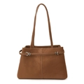 Bolso tote marrón retro en piel sintética texturizada con hebilla plateada y asas finas - Marrón