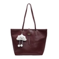 Grand cabas rétro rouge foncé en similicuir avec surpiqûres blanches et charme nuage - Avec Pendentif / Bordeaux