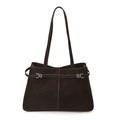 Bolso tote retro marrón oscuro con costuras blancas y hebilla de metal plateado - Marrón