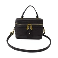 Retro emmer tas in antraciet met krokodillenreliëf en witte contraststiksels - koffiekleur