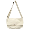 Bolso bandolera minimalista de lona crema con hebilla plateada y correa ajustable - Blanco