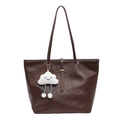 Grand sac cabas marron foncé en cuir PU avec un charmant nuage en peluche blanc pour femme - Avec Pendentif / Marron