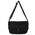 Bolso bandolera minimalista de lona negra con correa ajustable y cierre de presión metálico - Negro