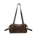 Vintage dark brown suede pillow bag with silver rivet eyelet strap and dual zippers - Brown