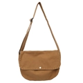 Bolso bandolera vintage de lona color canela con botón plateado y correa ajustable - Caqui