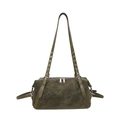 Olive green studded pillow bag with silver hardware and adjustable shoulder strap - Green