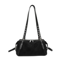 Retro black cylinder shoulder bag with silver eyelet strap and dual zippers - Black
