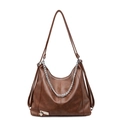 Brown textured PU leather hobo tote bag featuring a silver metal chain and heart detail - Brown